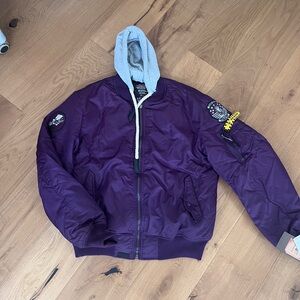 Top Gun Purple Bomber Jacket with Removable Gray Hood XXL